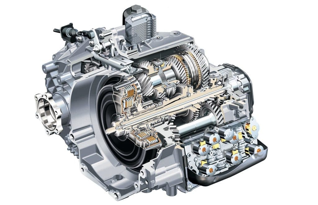 Cut out image of Dq 200 duel clutch gearbox used in Audi and Vw. Commen names of thes gearboxes is S-tronic and DSG
